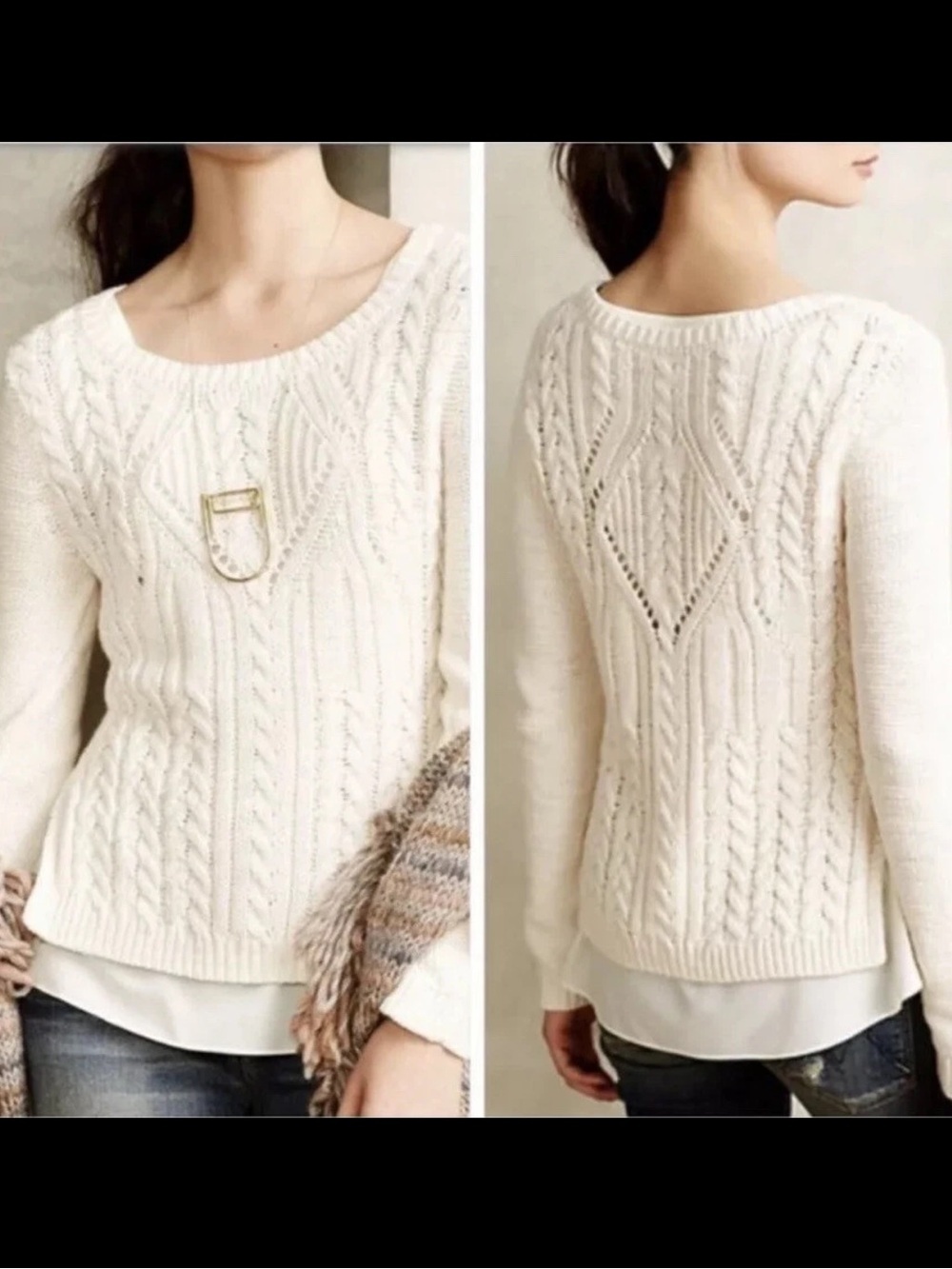 Anthropologie Moth Layered Sweater scoop neckline Sz S - Gorgeous!